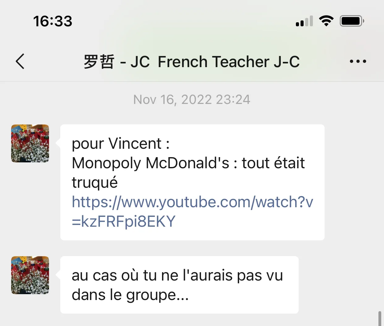 Messaggio di Jean-Christophe Voyer, 16 novembre 2022