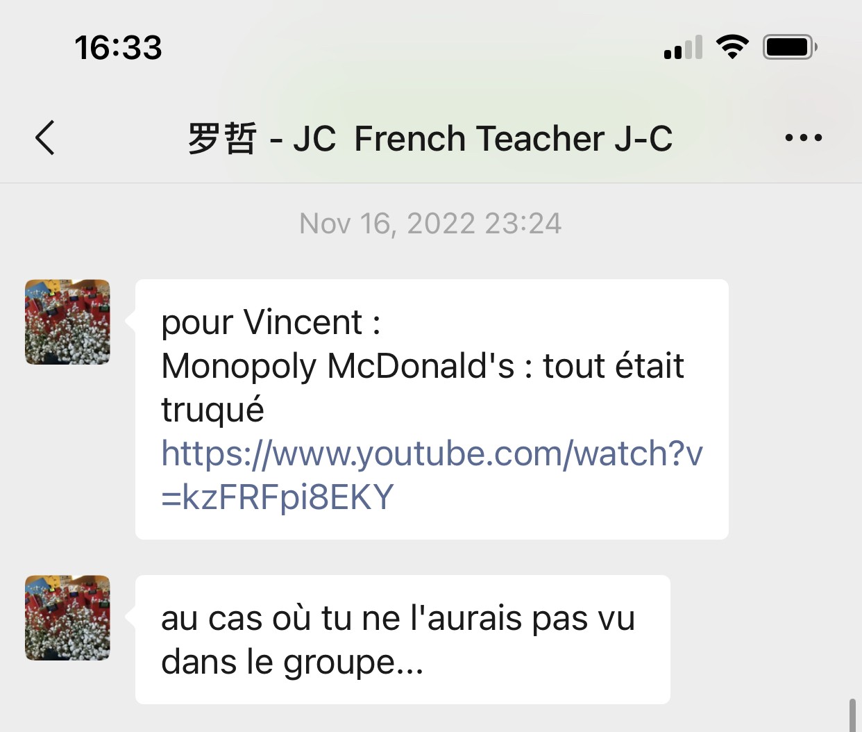 Messaggio di Jean-Christophe Voyer, 16 novembre 2022
